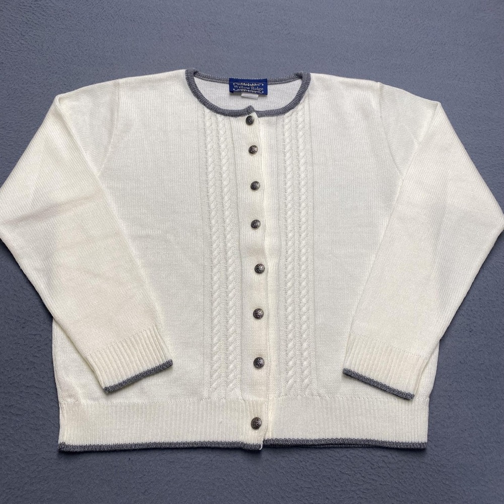 VTG Willow Ridge Sweater Cardigan Womens Large White Cable Knit Button Front USA